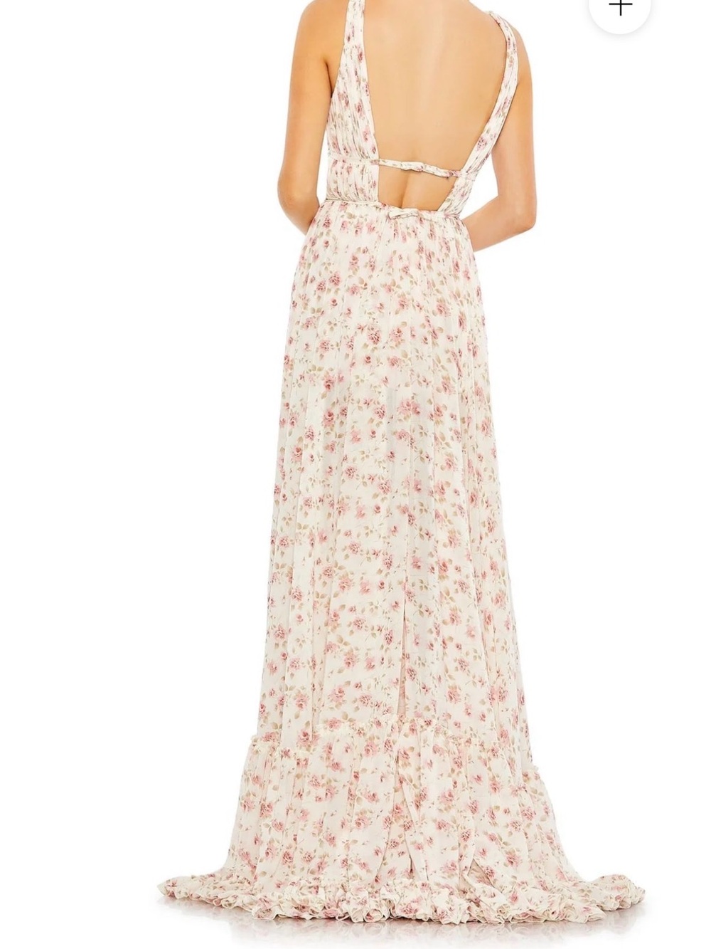Mac Duggal Cream Floral Backless Maxi Dress with Pink Roses